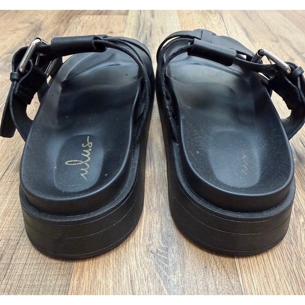 Lulus Black Platform Sandals Womens Size 7 Chunky Buckle Slides Leather Look - Picture 4 of 10